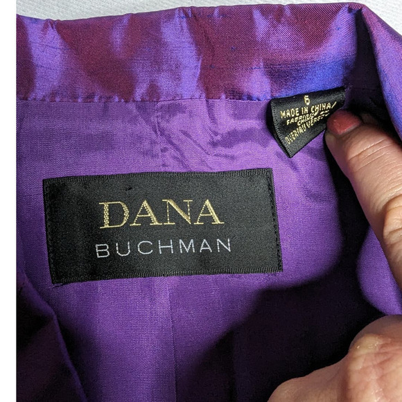 Vtg 1990s Dana Buchman Purple Blue Color Shifting 100% Silk Blazer Jacket  S 6 - Picture 4 of 5